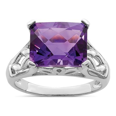Sterling Silver Amethyst Checker-Cut Ring