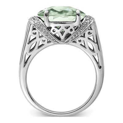 Sterling Silver Green Quartz & Diamond Ring – view 2