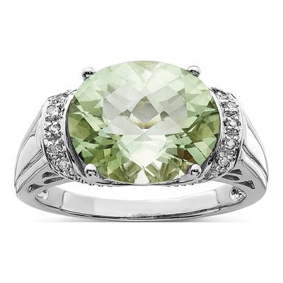 Sterling Silver Green Quartz & Diamond Ring