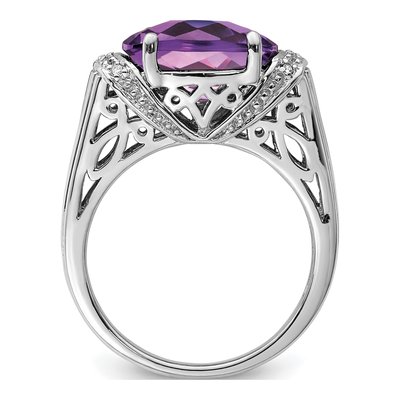 Sterling Silver Amethyst & Diamond Oval Ring – view 2