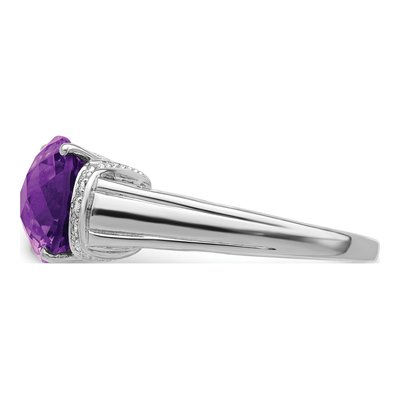 Sterling Silver Amethyst & Diamond Oval Ring – view 3