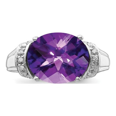 Sterling Silver Amethyst & Diamond Oval Ring – view 4