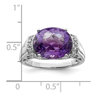 Sterling Silver Amethyst & Diamond Oval Ring – view 5