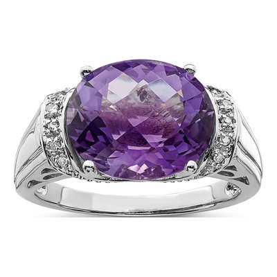 Sterling Silver Amethyst & Diamond Oval Ring