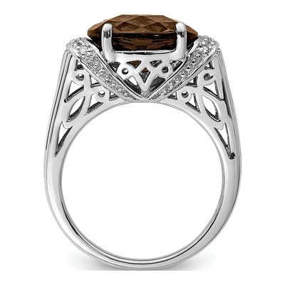 Sterling Silver Smoky Quartz & Diamond Checker-Cut Ring – view 2