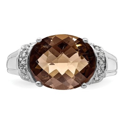Sterling Silver Smoky Quartz & Diamond Checker-Cut Ring – view 4