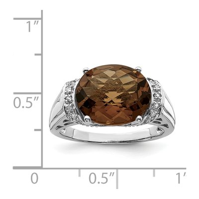 Sterling Silver Smoky Quartz & Diamond Checker-Cut Ring – view 5