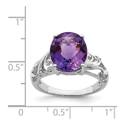 Sterling Silver Amethyst & Diamond Oval Ring – view 3