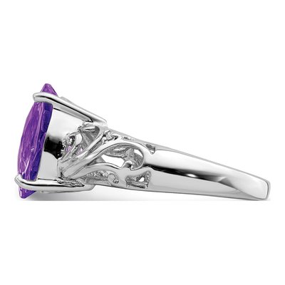 Sterling Silver Amethyst & Diamond Oval Ring – view 4