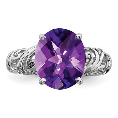 Sterling Silver Amethyst & Diamond Oval Ring – view 5