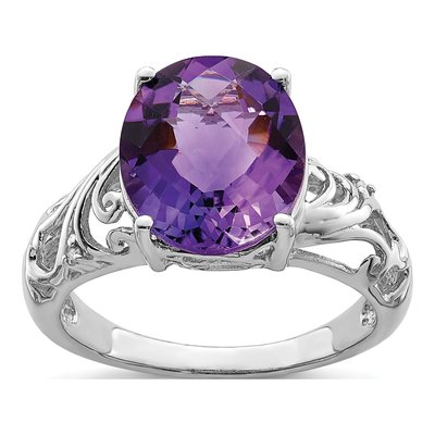 Sterling Silver Amethyst & Diamond Oval Ring
