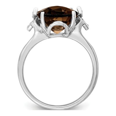 Sterling Silver Smoky Quartz & Diamond Checker-Cut Ring – view 2