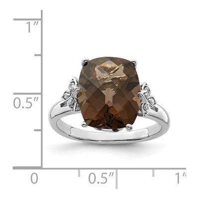 Sterling Silver Smoky Quartz & Diamond Checker-Cut Ring – view 3