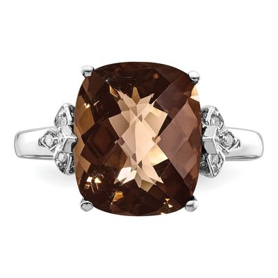 Sterling Silver Smoky Quartz & Diamond Checker-Cut Ring – view 5