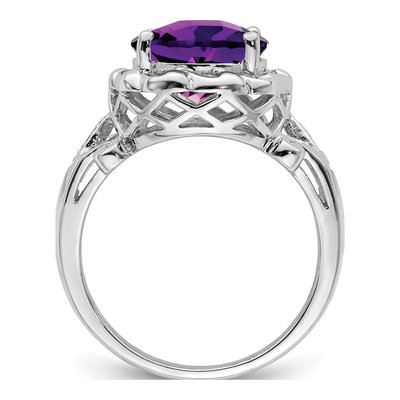 Sterling Silver Amethyst & Diamond Oval Ring – view 2