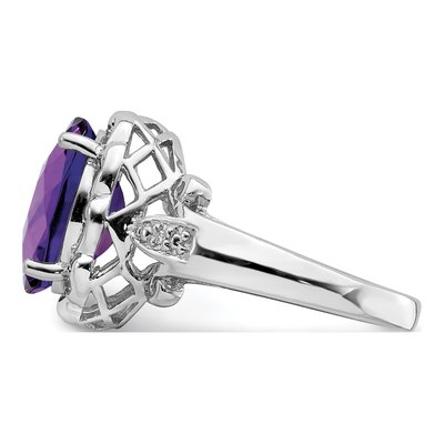 Sterling Silver Amethyst & Diamond Oval Ring – view 3