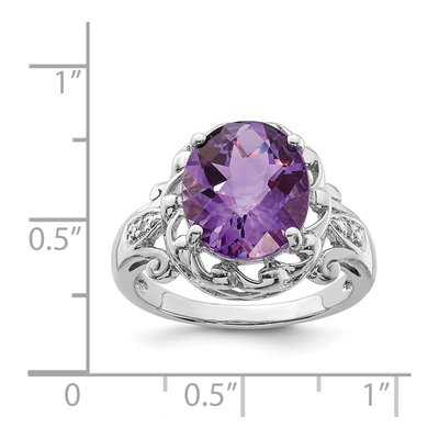 Sterling Silver Amethyst & Diamond Oval Ring – view 4