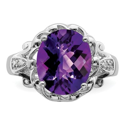 Sterling Silver Amethyst & Diamond Oval Ring – view 5