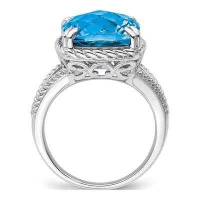 Sterling Silver Swiss Blue Topaz Checkerboard-Cut Ring – view 3