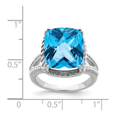 Sterling Silver Swiss Blue Topaz Checkerboard-Cut Ring – view 4