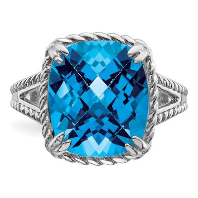 Sterling Silver Swiss Blue Topaz Checkerboard-Cut Ring – view 6