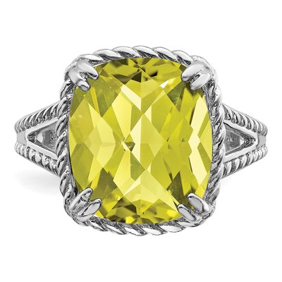 Sterling Silver Lemon Quartz Lemon Checker-Cut Ring – view 6