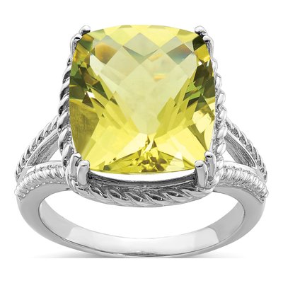 Sterling Silver Lemon Quartz Lemon Checker-Cut Ring