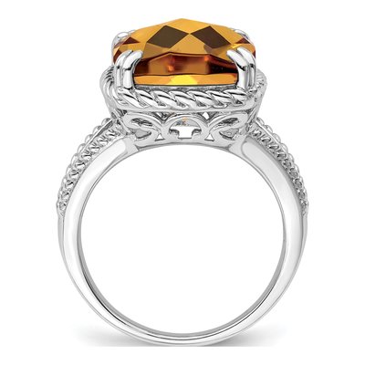 Sterling Silver Whiskey Quartz Whiskey Checkerboard Ring – view 3