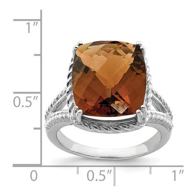 Sterling Silver Whiskey Quartz Whiskey Checkerboard Ring – view 4