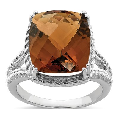 Sterling Silver Whiskey Quartz Whiskey Checkerboard Ring