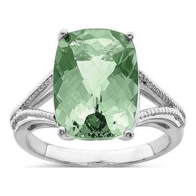 Sterling Silver Green Quartz Checker-Cut Ring