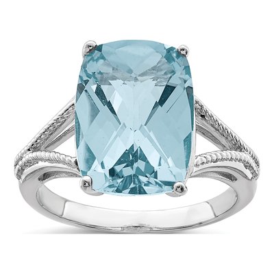 Sterling Silver Sky Blue Topaz Checker-Cut Ring