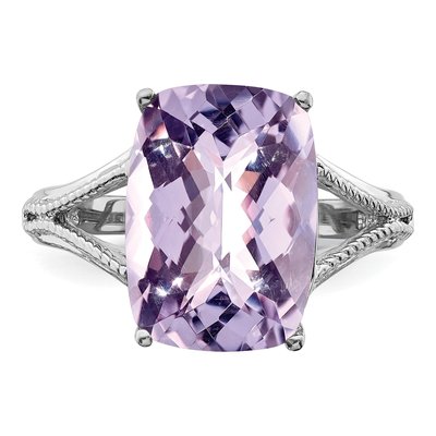 Sterling Silver Rose de France Amethyst Checker-Cut Ring – view 6