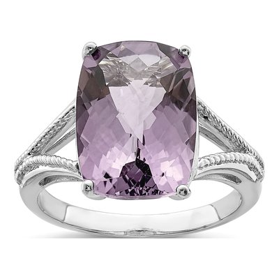 Sterling Silver Rose de France Amethyst Checker-Cut Ring