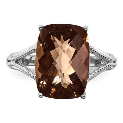 Sterling Silver Smoky Quartz Checkerboard Ring – view 6
