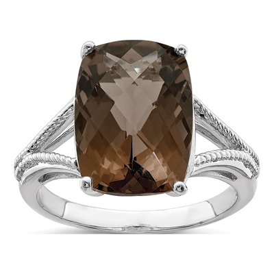 Sterling Silver Smoky Quartz Checkerboard Ring