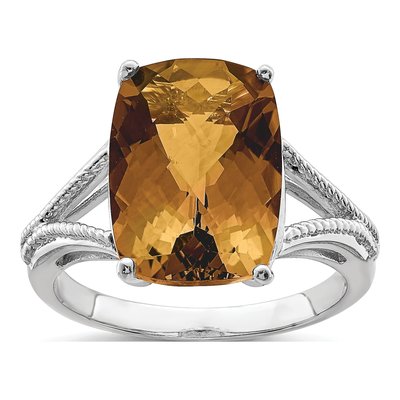 Sterling Silver Whiskey Quartz Whiskey Checker-Cut Ring