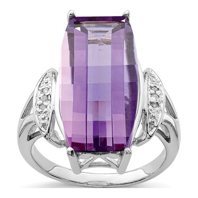 Sterling Silver Amethyst & Diamond Ring