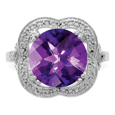 Sterling Silver Amethyst Checkerboard-Cut Ring – view 6