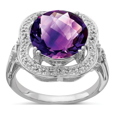 Sterling Silver Amethyst Checkerboard-Cut Ring