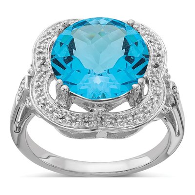 Sterling Silver Swiss Blue Topaz Checker-Cut Ring
