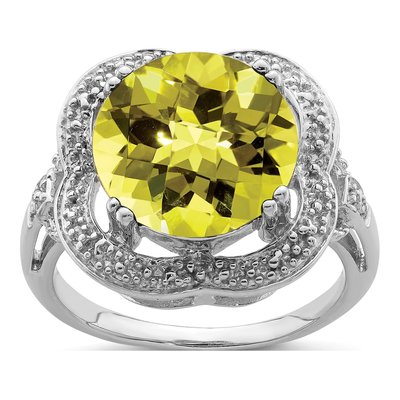 Sterling Silver Lemon Quartz Lemon Checkerboard Ring