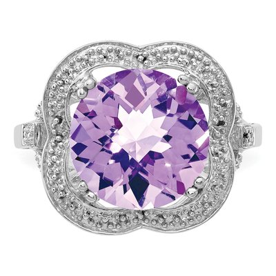 Sterling Silver Rose de France Amethyst Checkerboard Ring – view 6
