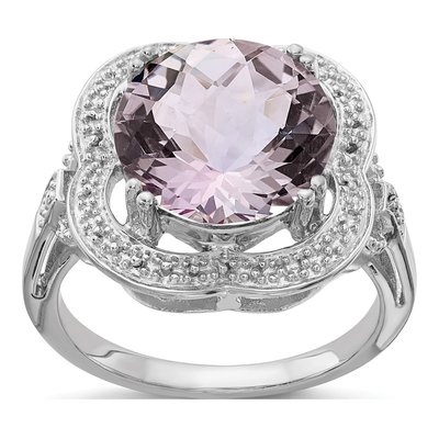 Sterling Silver Rose de France Amethyst Checkerboard Ring