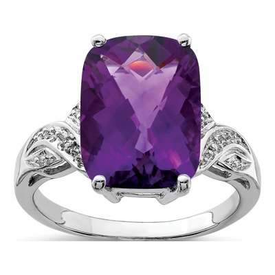 Sterling Silver Amethyst Checker-Cut Ring