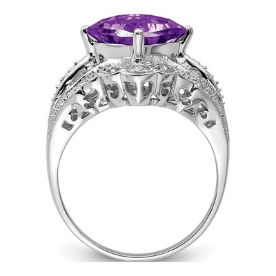 Sterling Silver 1/15 ct tw Amethyst & Diamond Checkerboard Ring – view 3
