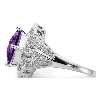 Sterling Silver 1/15 ct tw Amethyst & Diamond Checkerboard Ring – view 4