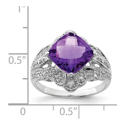 Sterling Silver 1/15 ct tw Amethyst & Diamond Checkerboard Ring – view 5