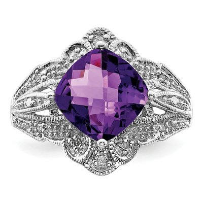 Sterling Silver 1/15 ct tw Amethyst & Diamond Checkerboard Ring – view 6