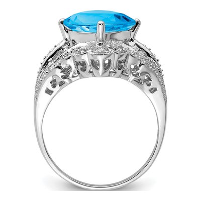 Sterling Silver 1/15 ct tw Swiss Blue Topaz & Diamond Checkerboard Ring – view 3